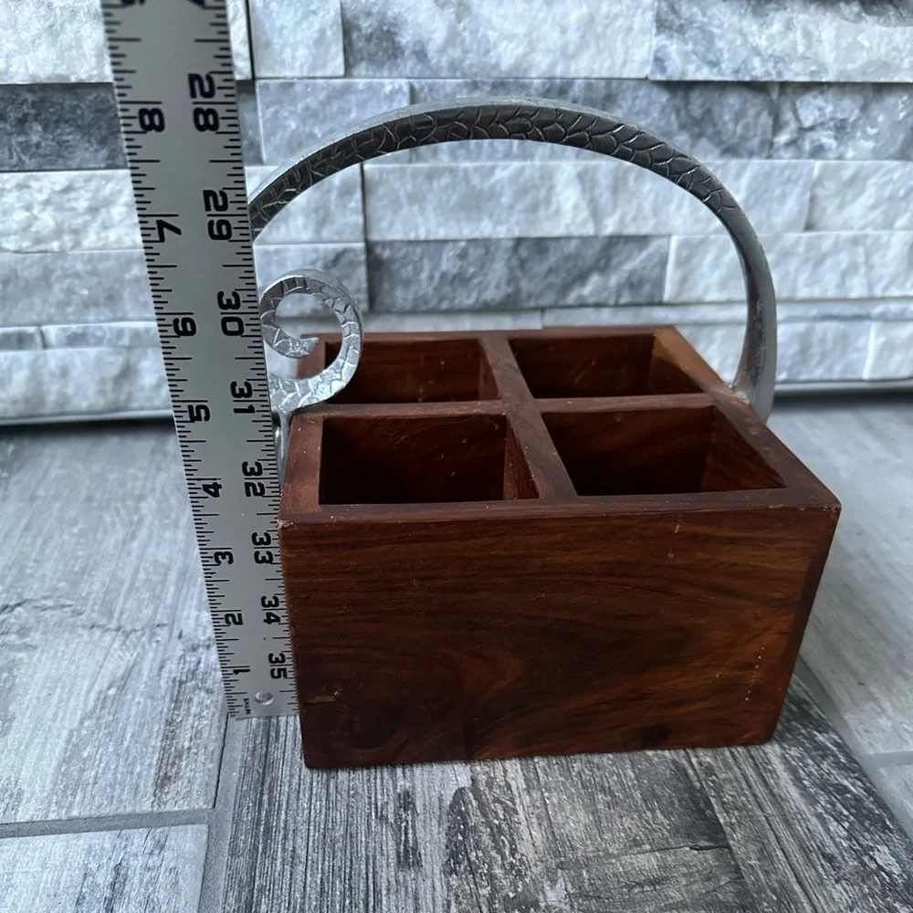 Wood with Metal Handle Cutlery Caddy for Silverware/Flatware or Art Organizer